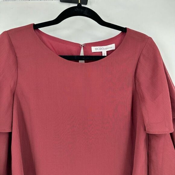 NWT BCBGeneration Tiered‎ Bell Long Sleeve Blouse Size XXS Purple Burgundy - Picture 6 of 13